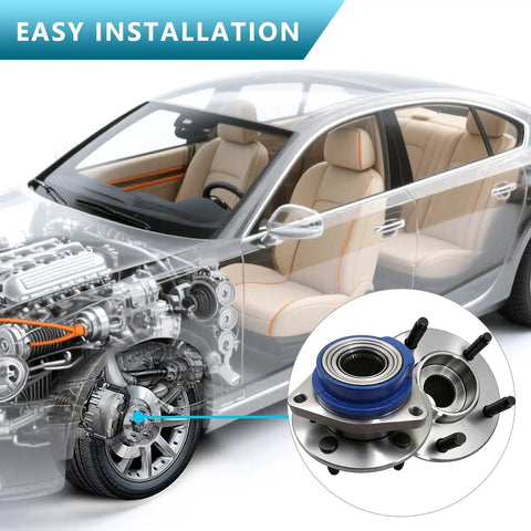 Swap Ready Front Wheel Hub Bearing Assembly 513203 Fits Buick Allure Century Lacrosse Regal Rendezvous Impala Monte Carlo Venture Pontiac Aztek Grand Prix Montana Without ABS illustrated in vehicle diagram.