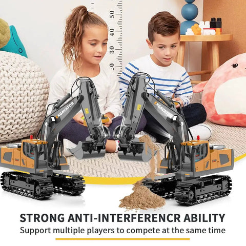 11 Channel RC Excavator Toy With Metal Shovel, Lights And Sounds, 680 Degree Cab Rotation, Realistic Construction Truck For Kids