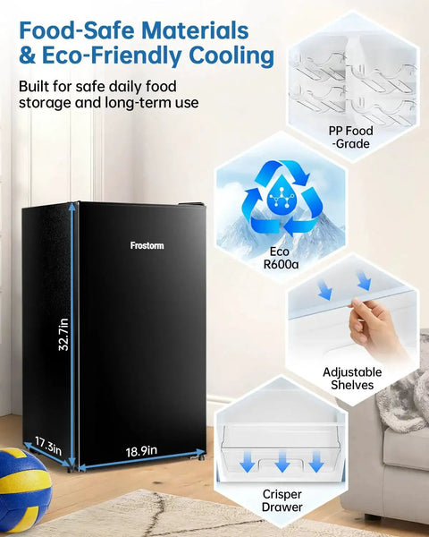 3.2 Cu Ft Mini Fridge With Freezer And Reversible Door For Dorm Energy Efficient in living room setup