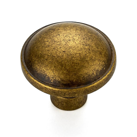 Single knob from 30 Pack Antique Brass Cabinet Knobs 1-1/4 Inch Diameter Round Solid Zinc Alloy Drawer Pulls
