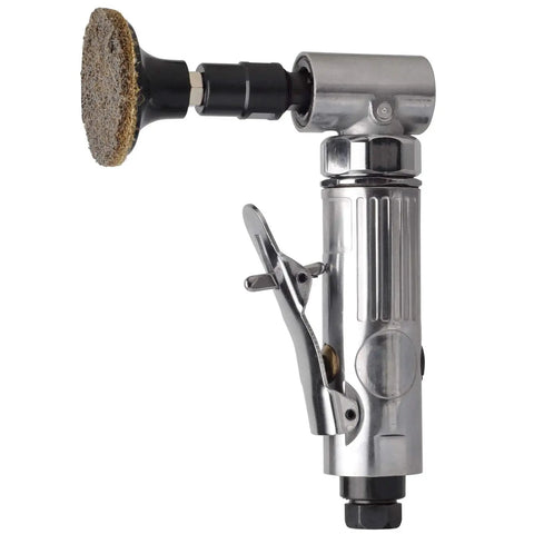 Side view of 1/4 Inch Angle Air Die Grinder Kit With 22 Piece 2 Inch Roll Lock Sanding Discs Pro Grade Polished Color Finish 90 Degree Head