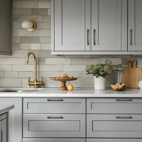 Modern kitchen with 30 Pack 5 Inch Hole Center Kitchen Cabinet Handles Curved Black Zinc Alloy Drawer Pulls For Cabinets