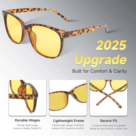 Night Driving Shades For Women And Men Polarized Night Vision HD Anti Glare Yellow Lenses UV400 Protection Amber Tortoiseshell Frame