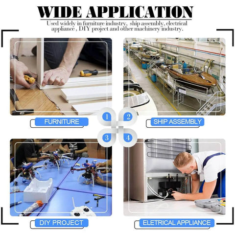 Infographic showing wide applications of 450Pcs M3 M4 M5 M6 M8 Allen Head Socket Set Screws Kit in various industries