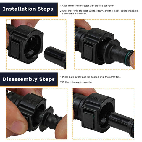 ZNDAW 2-piece fuel line quick connector set, 3/8 SAE to 5/16 in ID nylon tubing, Bundy female to hose barb
