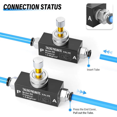 Aluminum 1/4 Inch NPT Air Flow Control Valve With Push To Connect Fitting In Line Speed Controller, installation guide illustration