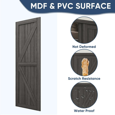 Double K Shape Sliding Closet Door 48 By 80 Inches With Hardware Kit And Matching Fascia, Solid Wood Slab With Waterproof And Scratch Resistant PVC Surface, Preassembled For Easy Install, Gray