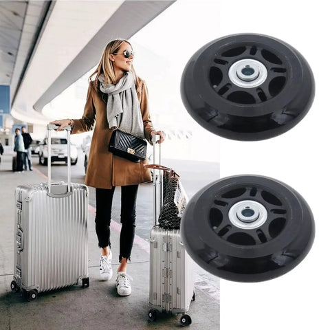 75 By 24mm Luggage Wheel Replacement Kit with two smooth rolling suitcase swivel wheels and all hardware included.