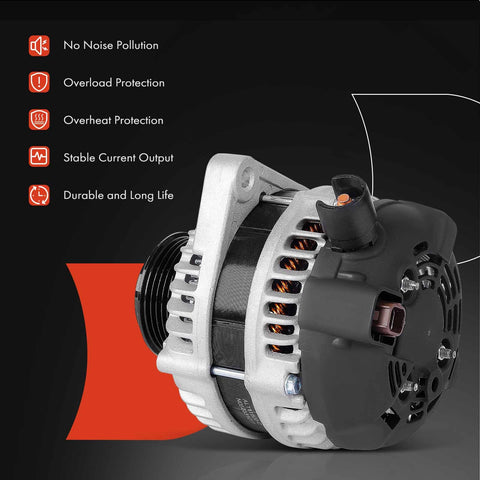 Beefed Up Alternator Compatible With Honda Accord And Crosstour 2010 2011 2012 3.5L V6 12V 120A With 6 Groove Decoupler Pulley