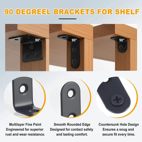 24 Pack Stainless Steel L Brackets Heavy Duty Corner Braces for wood shelves with screws, black metal angles at 90 degrees