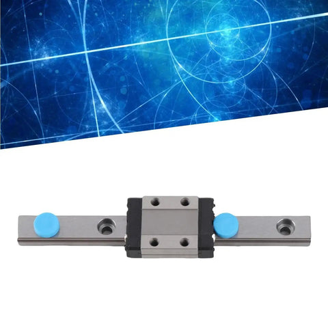 Miniature Linear Rail Block Set With Ball Retainer For Smooth Precision Movement, 100mm Steel Rail on blue background