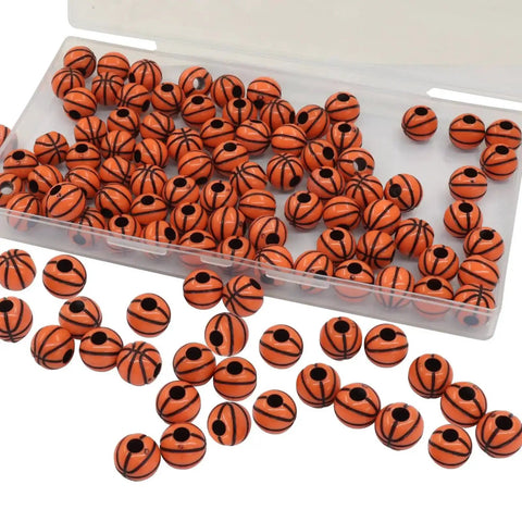 Basketball Beads Set For Crafting, 100 pcs lightweight acrylic spacer beads in a box with big holes, 4mm bore for jewelry making.
