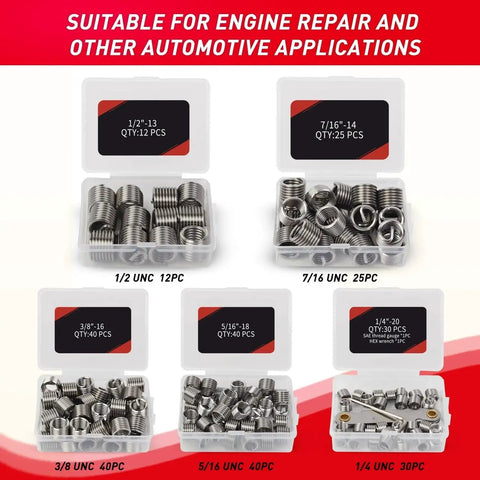 Thread Repair Kit 338Pcs SAE And Metric HSS Drill Inserts For Damaged Threads with multiple insert sizes and cases