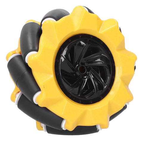 Side view of an 80mm Mecanum Wheel Set for Omnidirectional Robot Cars and DIY Bots, featuring durable ABS and rubber construction.
