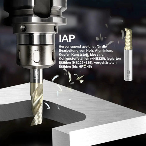Solid Carbide CNC End Mill Single Flute With 1 Quarter Inch Shank And 2 Inch Overall Length For Aluminum Wood Plastic Brass Copper Cutting ZrN Coated Milling Bit For Pro Machinists in use on metal block