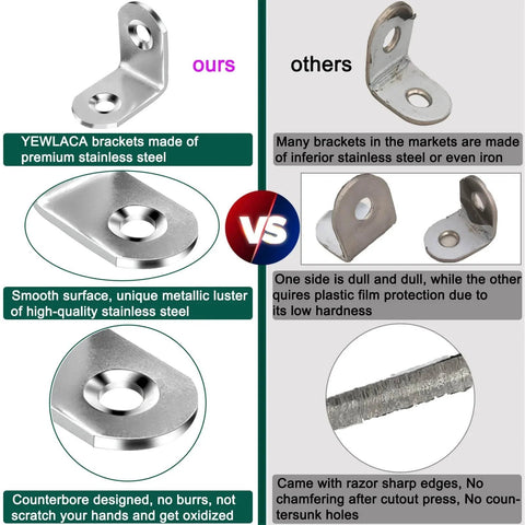 Comparison between YEWLACA premium stainless steel corner braces and other inferior brackets.