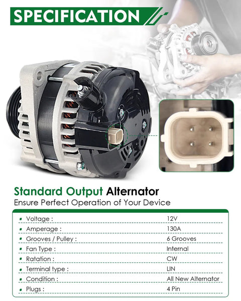 Upgraded 130 Amp 12V Alternator For Honda Odyssey Pilot Ridgeline 2011 To 2015 3.5L V6 With 6 Groove CW Rotation Replacement