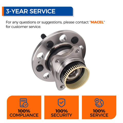 Front view of Set Of 2 Rear Wheel Bearing Hub Assemblies With ABS For Hyundai Azera Sonata Tucson Sportage And Kia Cadenza Optima Rondo, 5 Lug, Drop In OEM Replacement, Plug And Play Design For Quick Installation
