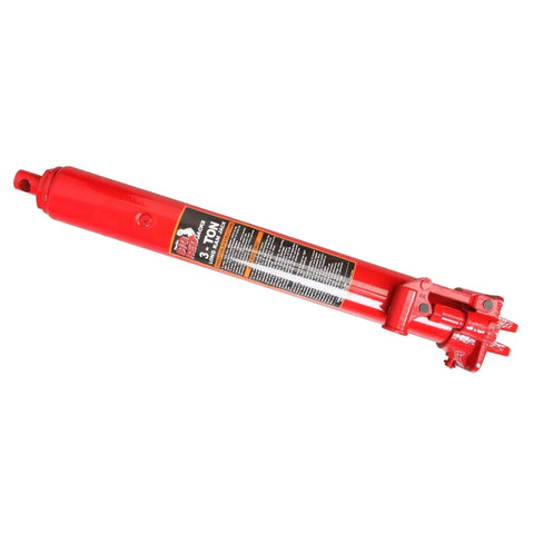 3 Ton Hydraulic Long Ram Jack With Clevis Base And 24 3/8 In To 43 7/8 In Lift, red, side view