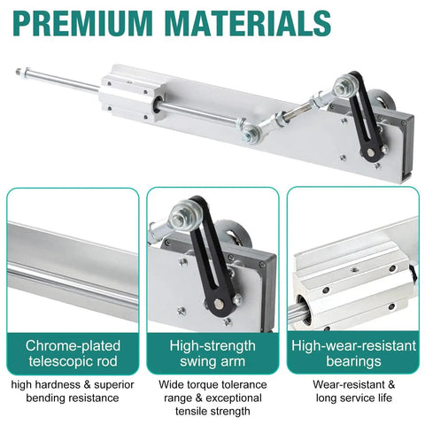 24V Adjustable Reciprocating Linear Actuator with high-strength swing arm, chrome-plated rod, and wear-resistant bearings