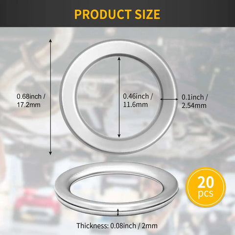 Must Have 20 Pack Transmission Drain Plug Gaskets And Oil Crush Washers Set For Toyota And Lexus Vehicles Including 4Runner Sequoia Tacoma Tundra GS450H IS250 IS350 LS430 LS460 Replacement For OEM 3517830010, product size dimensions shown