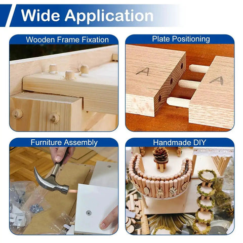 Nine Sizes 230 Piece Wood Dowel Kit With Fluted Twill Grooved Dowel Pins in use for crafts, furniture, DIY projects, carpentry, woodworking