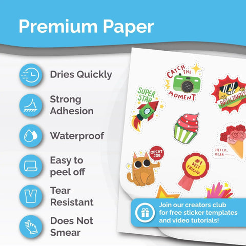 Pro Grade Printable Vinyl Sticker Paper For Inkjet And Laser Printers 56 Sheets Glossy White Self Adhesive Waterproof