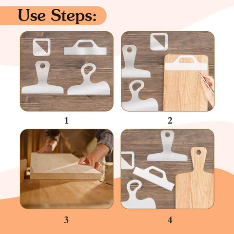 Acrylic Router Templates Set Of 4 Pro Grade Charcuterie Board Handle Templates Clear Cut Board Templates Thick 5mm Angled Curvy Tracing Stencils Cut Guide Tools For Kitchen Woodworking usage steps on wood surface