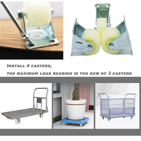 1.5 Inch PP Rigid Non Swivel Caster Wheels With Top Plates, installed on furniture and carts, durable for smooth mobility