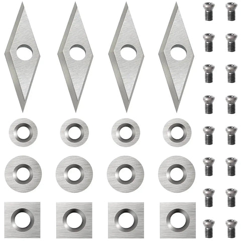 32pc Carbide Lathe Tool Inserts Set For Wood Turning By Diraeen, Featuring 11mm Square Radius Inserts, 12mm And 8.9mm Round Inserts