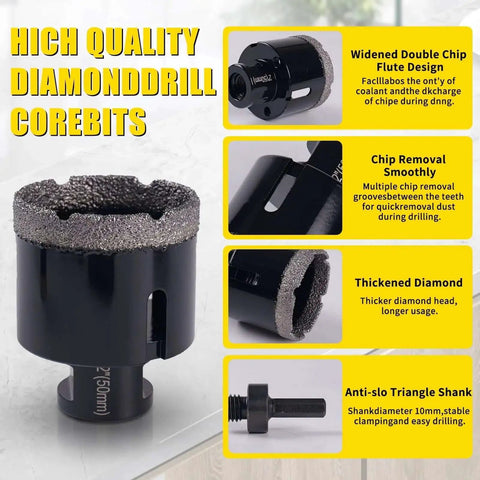 Beast Diamond Core Drill Bit Set For Porcelain Tile Ceramic Marble Granite Including 13 Piece Kit with drill bit features