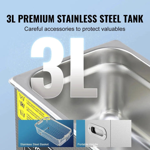 3L stainless steel ultrasonic cleaning tank with wire basket and portable handle