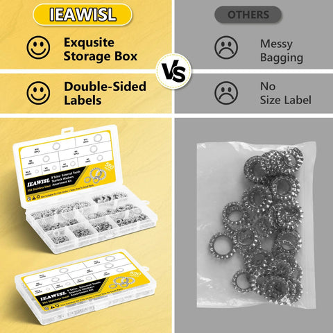 550-piece external tooth star lock washer kit, 304 stainless steel, M2.5–M12, in plastic storage case.