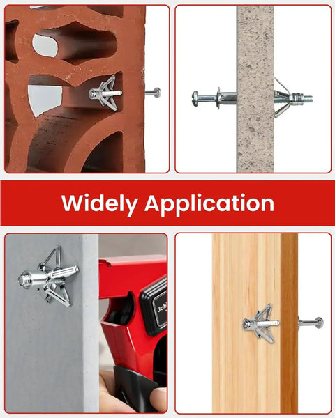 Molly Bolts For Drywall And Plaster Walls Range From 0.12 To 1.28 Inches, 34 Pieces In 3 Sizes, installation in various wall types.