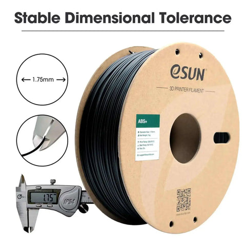 ABS Plus 1.75mm Filament For 3D Printing, Built Tough With Low Warping, Tight Dimensional Tolerance 0.05mm, 1kg Black Spool