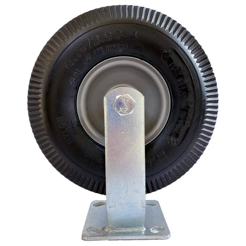Front view of Set Of Two 10 Inch Rigid Pneumatic Caster Wheels With Black Rubber Tire 800 Lb Capacity Bolt On Or Weld On Top Plate