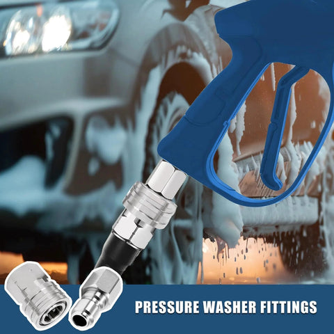 Four Piece Quick Connect Kit For Pressure Washer Fittings With Three Eighths Inch Stainless Steel Adapters in use