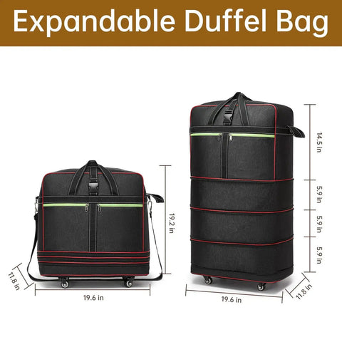 Foldable Duffle Bag With Wheels Large Expandable Travel Duffle Waterproof Collapsible Luggage Carry On With Handle Black