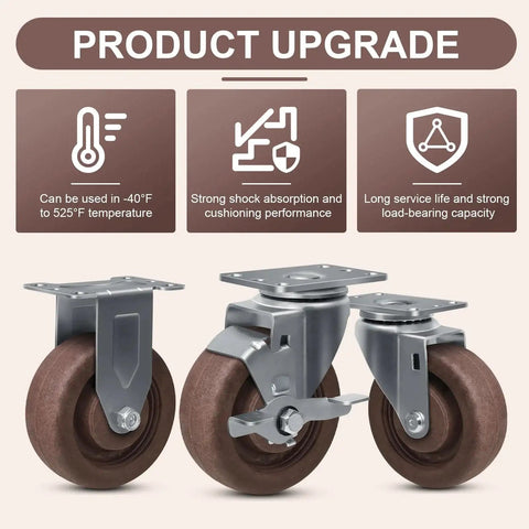 Hi Temp Glass Filled Nylon Caster Wheels For Ovens And Bakery Racks Set Of 4 With 2800 Lb Capacity And 570 F Heat Tolerance