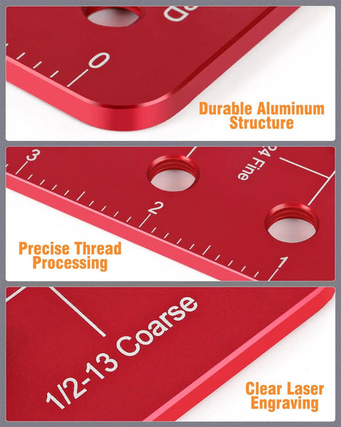 Close-up of the Ultimate Nut And Bolt Thread Checker With 35 Size Gauge 16 Metric And 25 Standard Sizes, featuring a durable aluminum ruler.