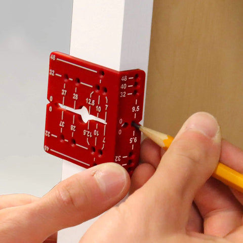 Ultimate Cabinet Jig Bundle For DIYers With Cabinet Hardware Jig Shelf Pin Jig Hinge Jig Drawer Slide Jig Euro Concealed Hinge Jig Drilling Jig And Drawer Installation Kit For Handles used to mark measurements on cabinet edge