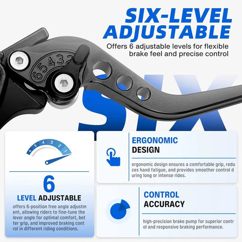 Dreamizer motorcycle lever for 7/8 in handlebars, six-level adjustable, black finish, close-up view