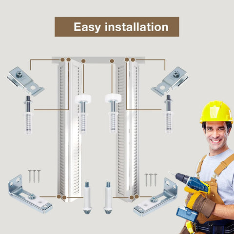 Folding Closet Door Hardware Repair Kit, Easy Install No Fuss Replacement Tool Set With Top And Bottom Brackets, Guide Wheel