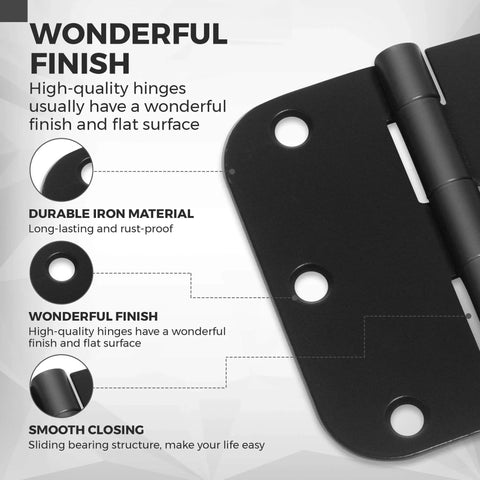 Close-up of 30 Pack Matte Black Door Hinges 3.5 Inch Radius Five Eighth Inch Interior Flat Iron Bifold Residential Standard Heavy Duty Hardware showcasing finish and material.