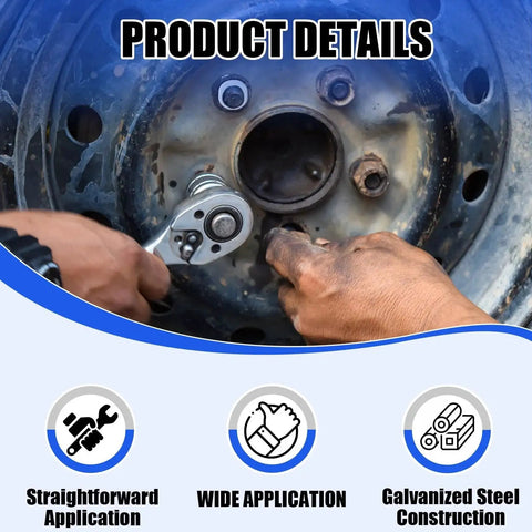 Installing 40 Pack Offset Wheel Washers Compatible With Most Wheels And Tire Repair Tools using a wrench on a steel wheel.