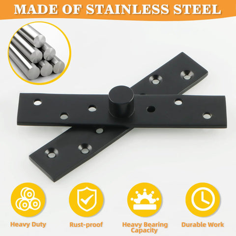 Heavy Duty 6 Inch Pivot Hinge With 360 Degree Rotation Concealing Up Down Shaft Middle Core Stainless Steel Black Finish Door Hinge 2 Pack Ideal For Interior And Exterior Doors Built To Last