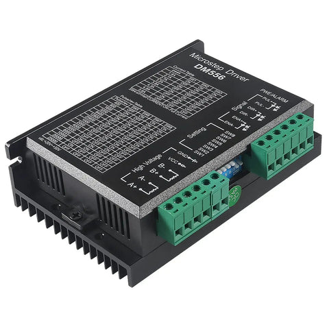 2 Pack CNC Digital Stepper Driver DM556 Stepper Motor Controller 2 Phase Microstep Driver with terminals and settings chart visible