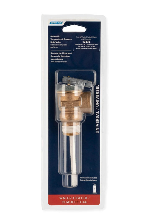 Automatic Temperature And Pressure Relief Valve With Extension Probe And Lever For 3/4 Inch NPT Heavy Duty All Brass Body