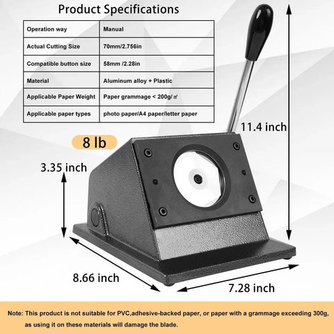 58mm Button Paper Cutter Punch Die Tool For Button Maker Machines with specifications and black metal body