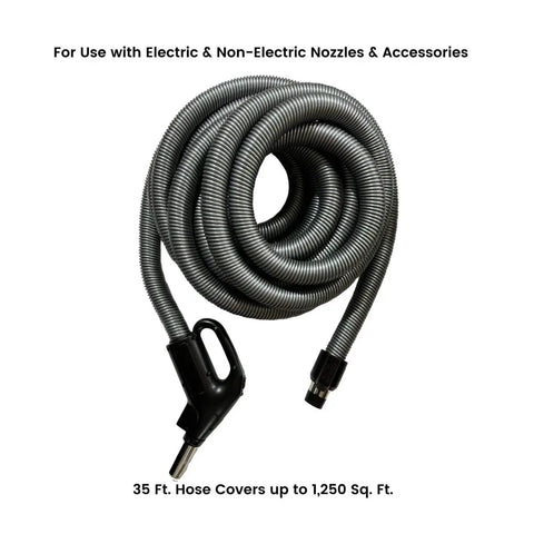 35 Foot Central Vacuum Hose With 360 Degree Swivel Handle Three Way On Off Switch Easy Grip Direct Connect End Flush Handle Connection
